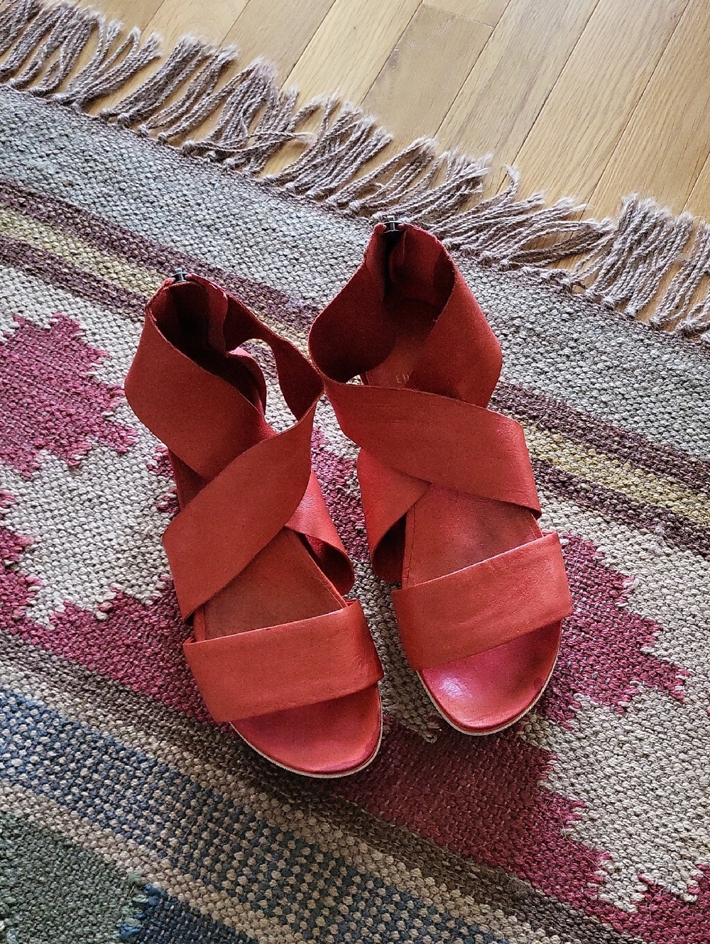 Eileen Fisher Leather Sport Platform Sandals - Orange - 8.5